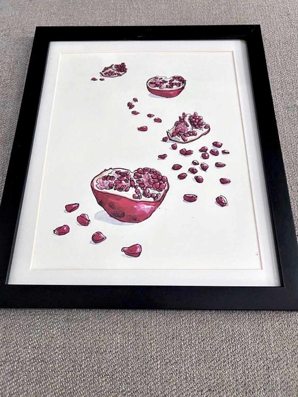 Framed Pomegranate Watercolor Art Print 9x11 Black Frame Still Life